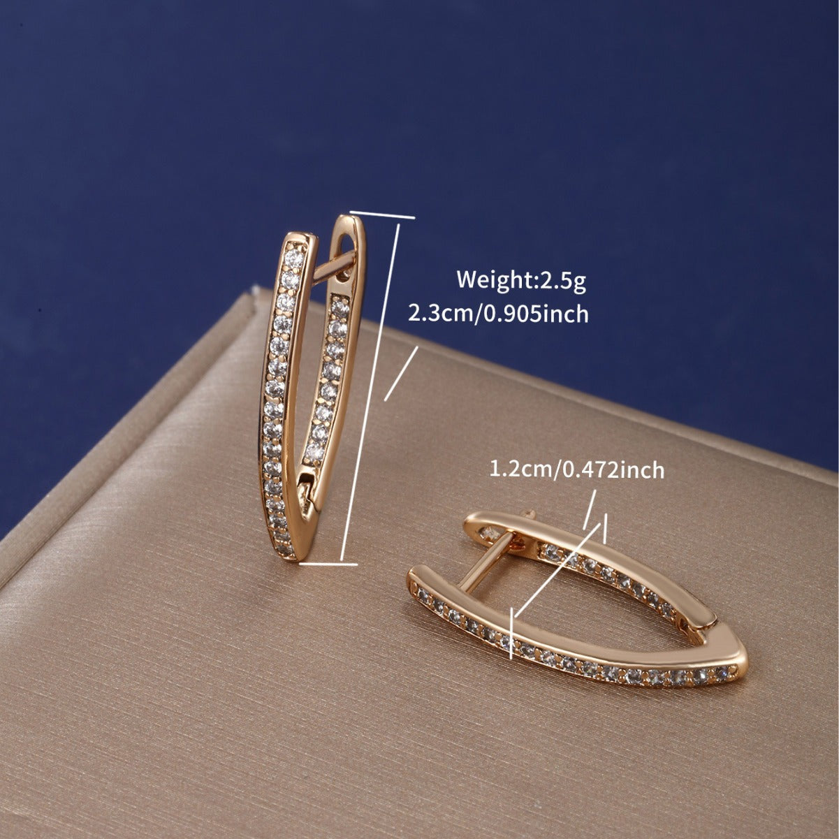 Fashion Champagne Gold Irregular V-shaped White Diamond Clip Exquisite Ear Buckle