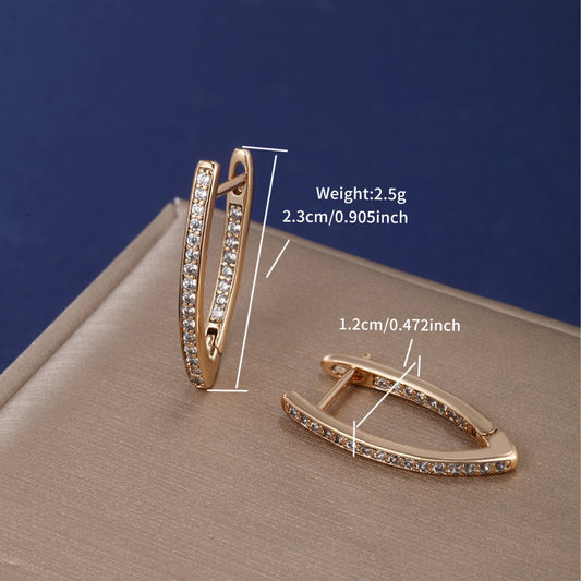 Fashion Champagne Gold Irregular V-shaped White Diamond Clip Exquisite Ear Buckle