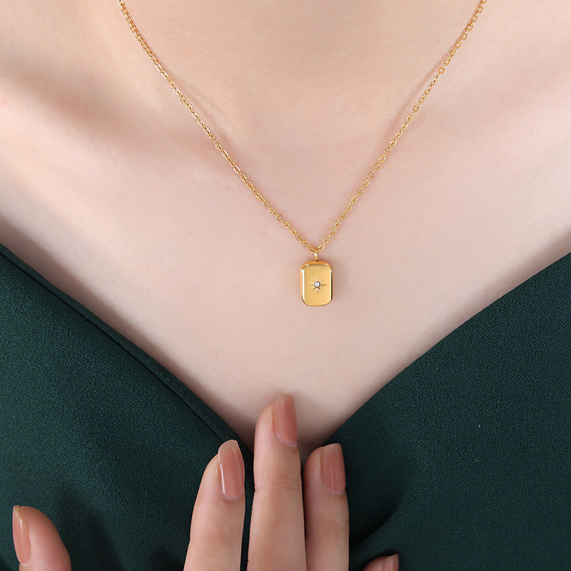 Geometric Square Inlaid Zircon Clavicle Chain Plated Necklaces