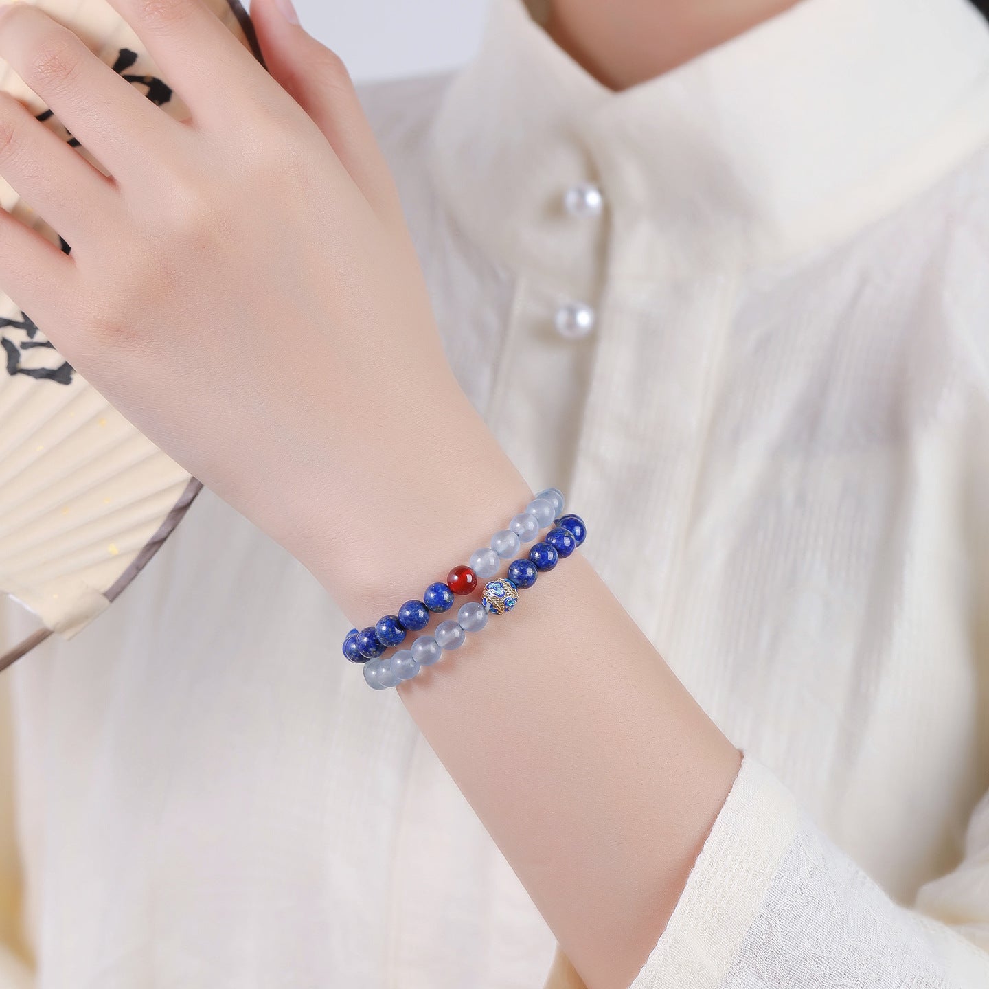 Women's Green Gold Stone Light Luxury Minority Exquisite High Sense Aquamarine Bracelet