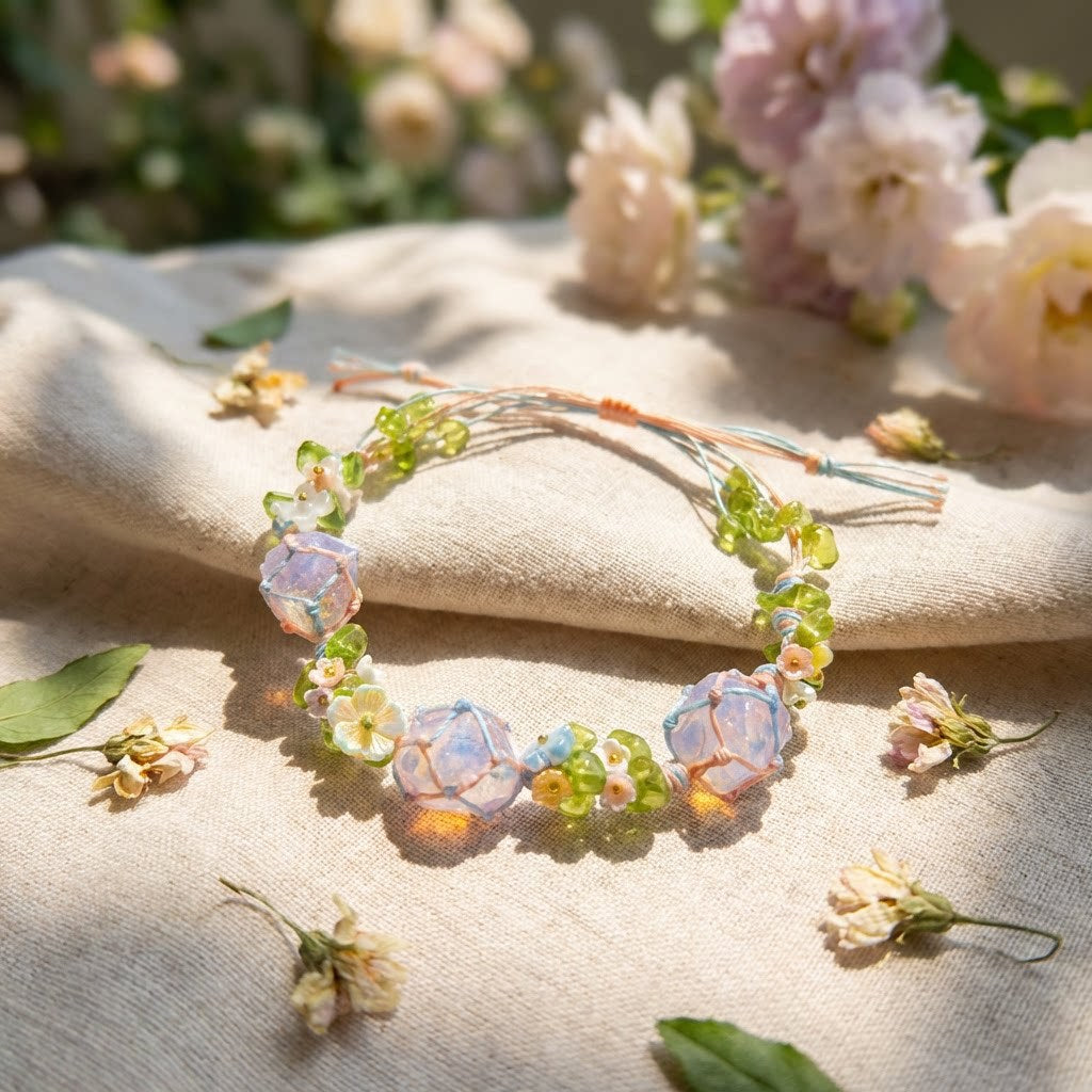 Mori Style Healing Comfortable Braided Chinese Jardin Monet Butterfly Flower Bracelet