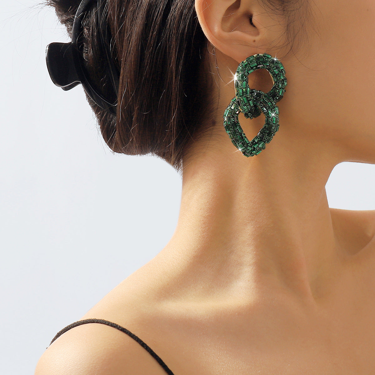 Entry Lux Full Diamond Hollow Exaggerated Geometry Chain Earrings
