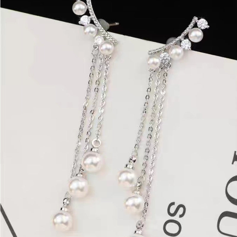 Women's Fringed Pearl Super Fairy Bow Elegant Eardrop Bridal Earrings