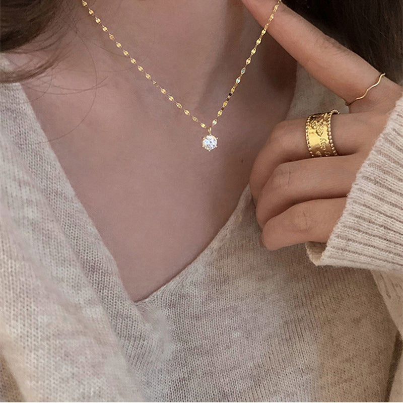 Women's For Niche Design Single Diamond Clavicle Pendants