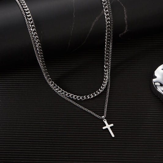 Cuban Stainless Steel Design Double Layer Twin Necklaces