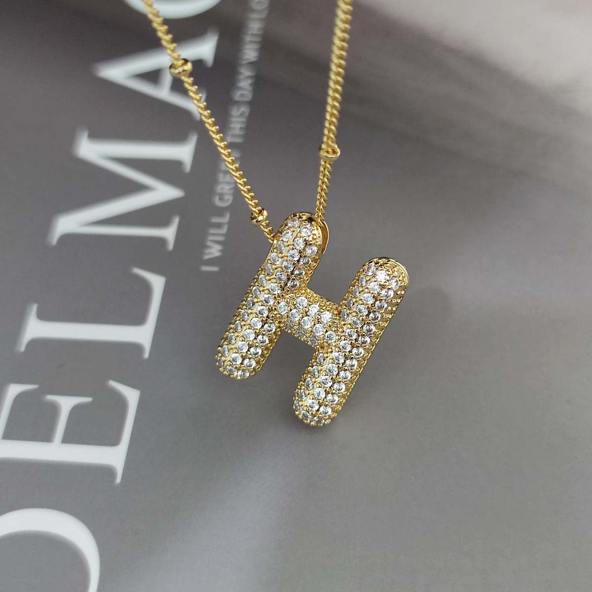 Gold Zircon Chubby Balloon Bubble English Pendants