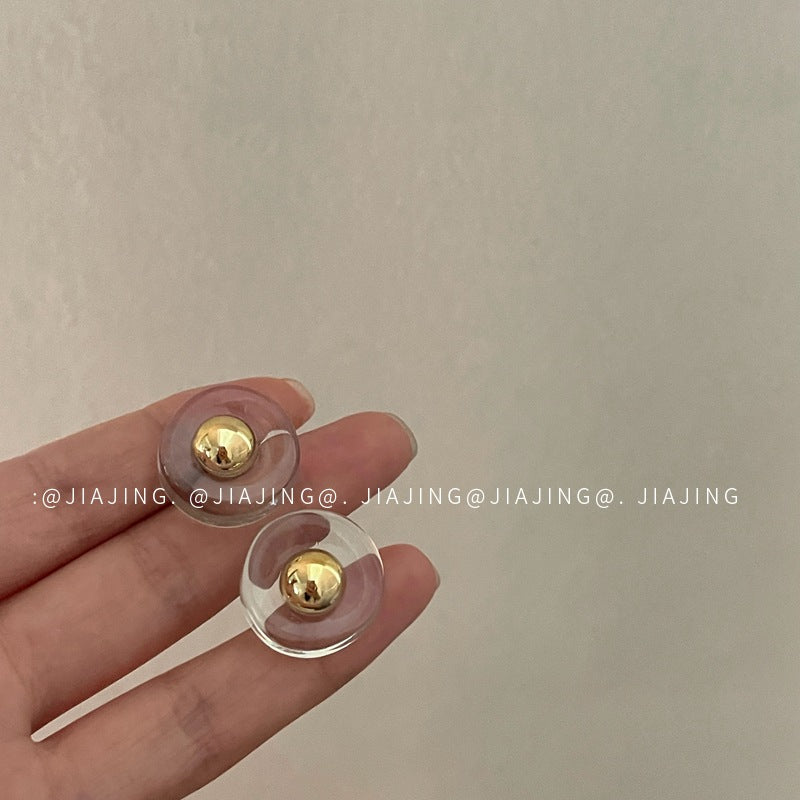 Transparent Acrylic Golden Ball Sier Needle Niche Design Earrings