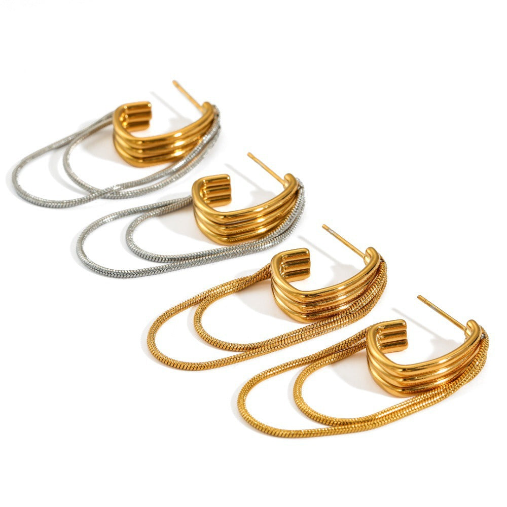 Women's Stainless Steel For Minimalist Design Color Matching Chain Earrings