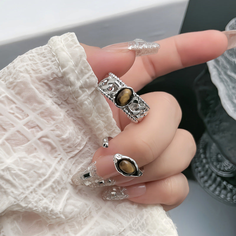 Women's Korean Tigereye Open Adjustable Design Retro Rings