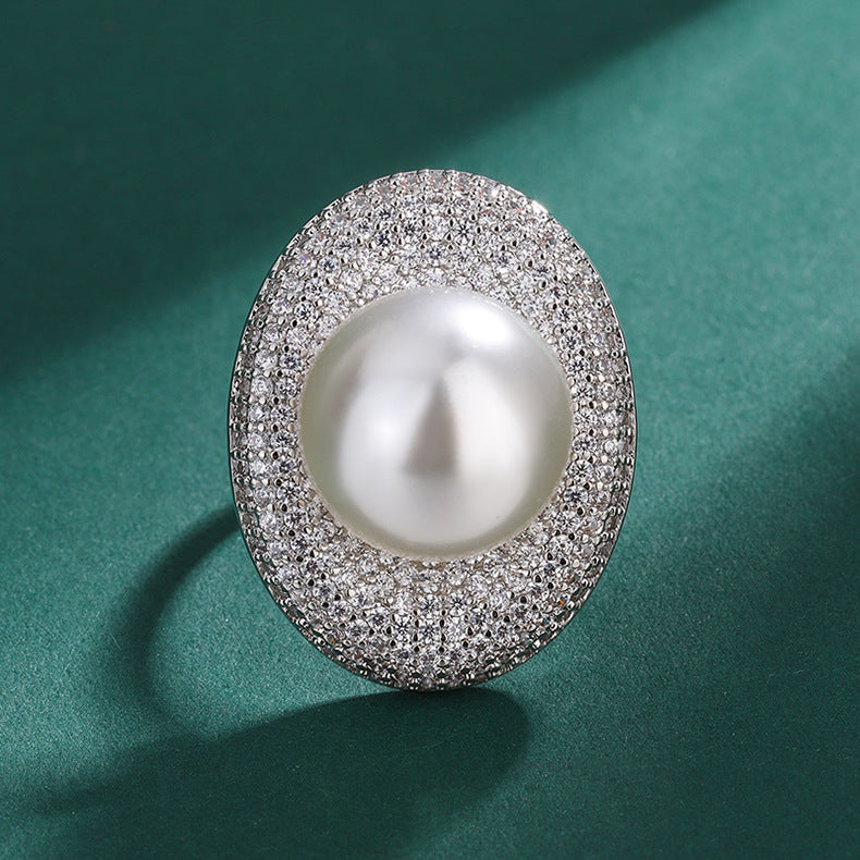 Philippine Sea Pearl Inlaid With Thick Gold Big Diamond Rings