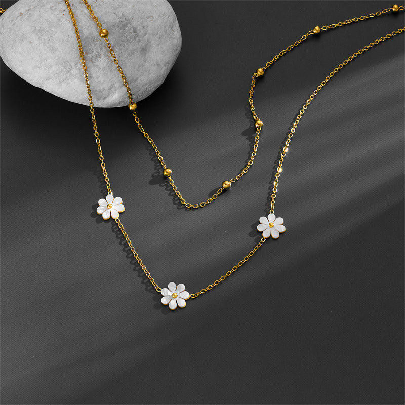 Women's Small Bead Stainless Steel Fresh Little Daisy Necklaces