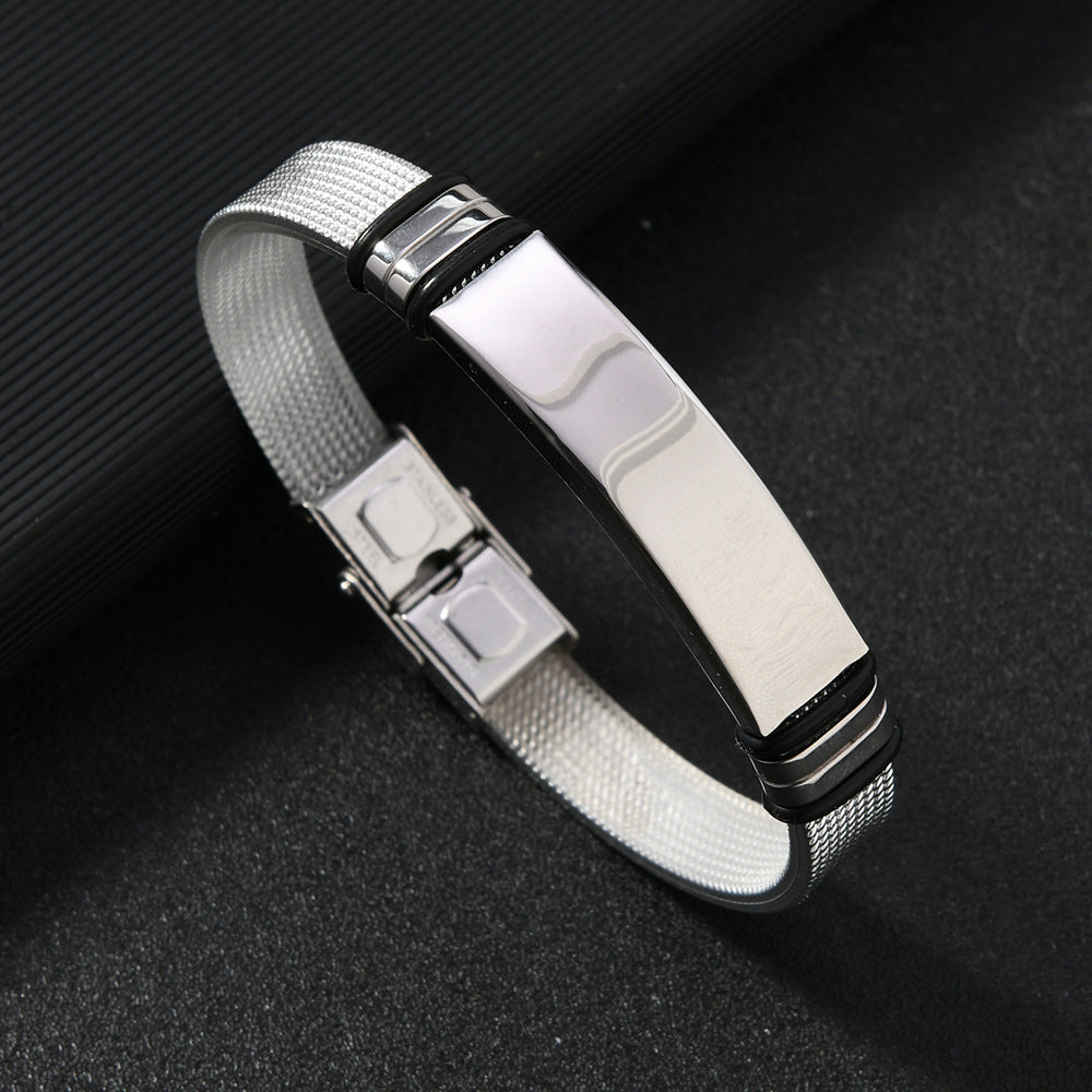 Men's Fashion Punk Titanium Steel Sier Light Plate Lettering Bracelets