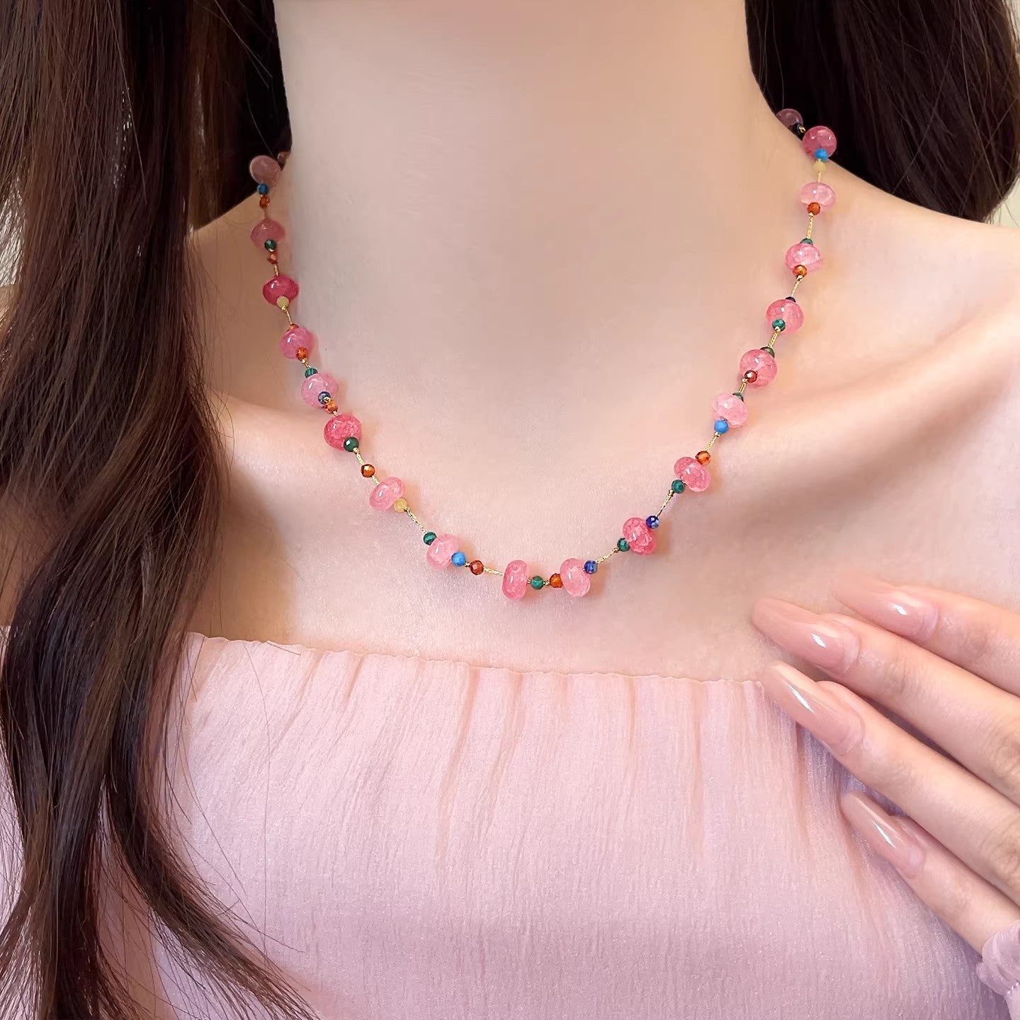 Women's Stone Beaded For Sweet Fresh Simple Niche Design Clavicle Necklace
