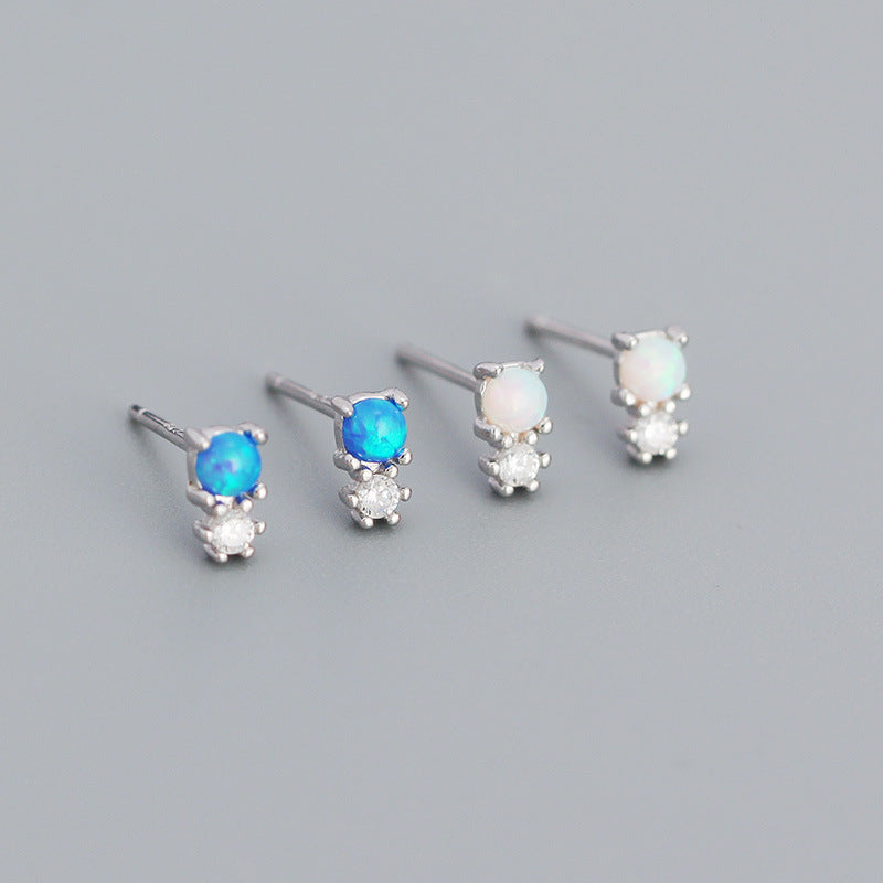 Women's Minimalist Opal Sier Geometric Diamond Synthetic Earrings