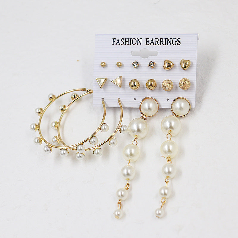 Women's Exaggerated Pearl Crystal Metal Pairs Plate Earrings