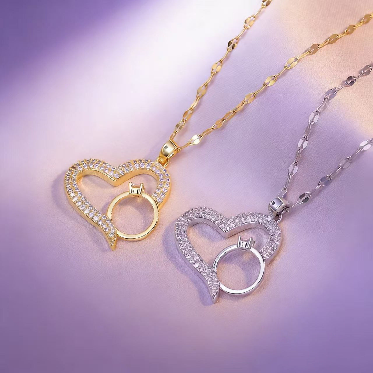 Fully Jeweled Loving Heart Titanium Steel Female Light Luxury Minority Necklace