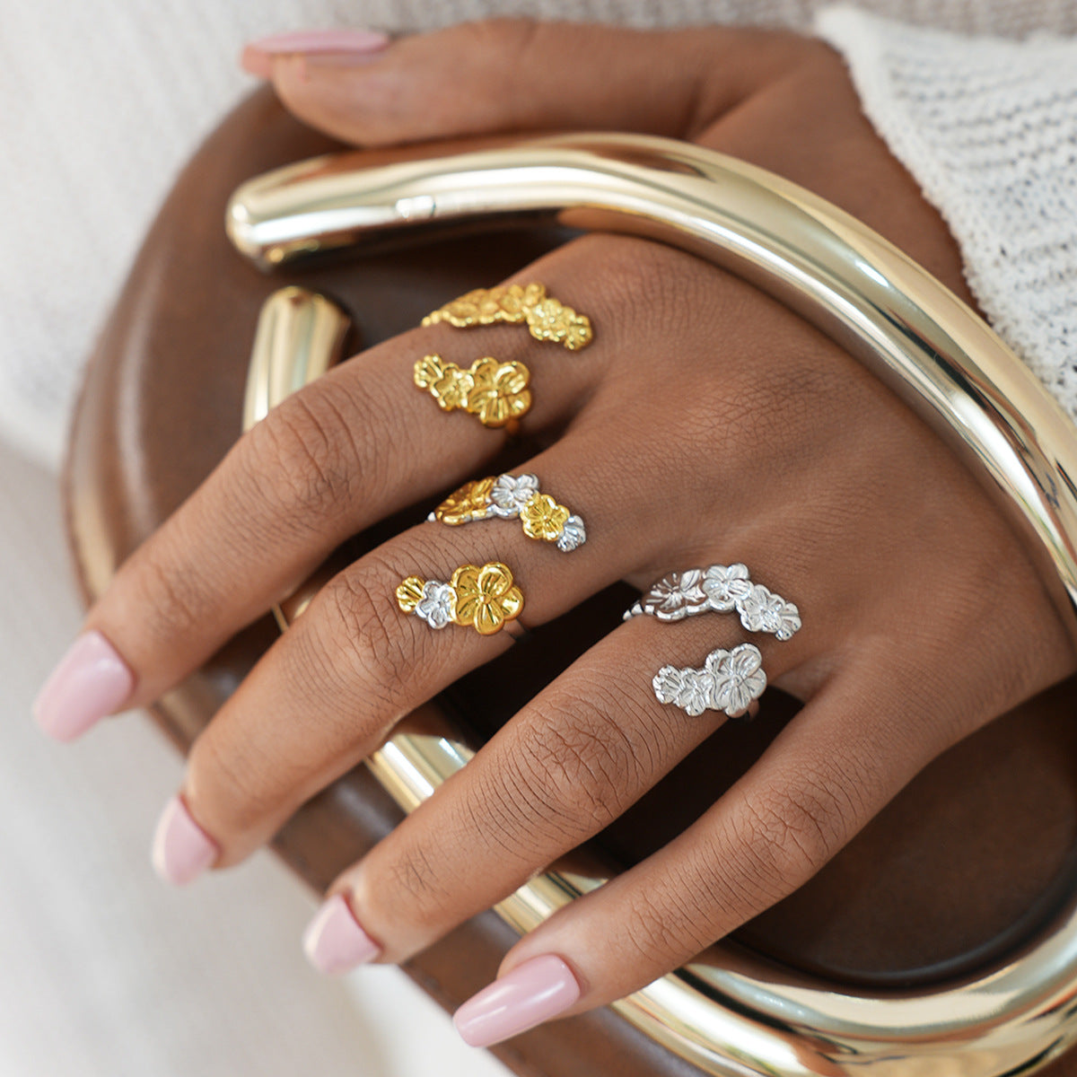 Women's Niche High-grade Light Luxury Packaging Design Flowers Openings Ring