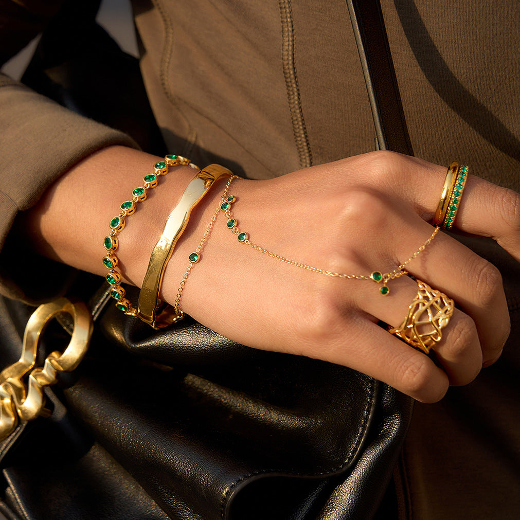 Ding Stainless Steel Green Diamond Female Light Luxury Minority Titanium Bracelet