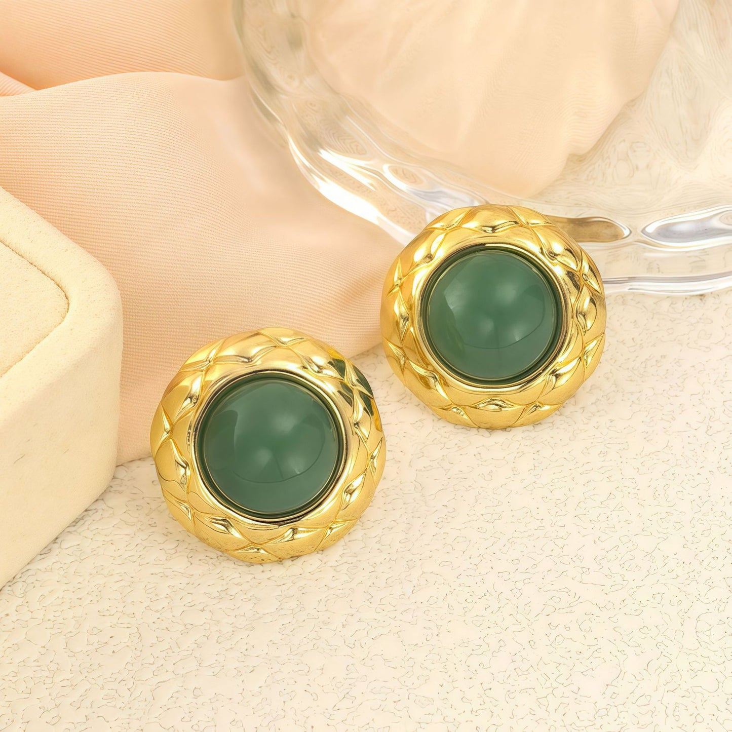 Stainless Steel Geometric Round Ear Light Luxury High-grade Color Stud Earrings