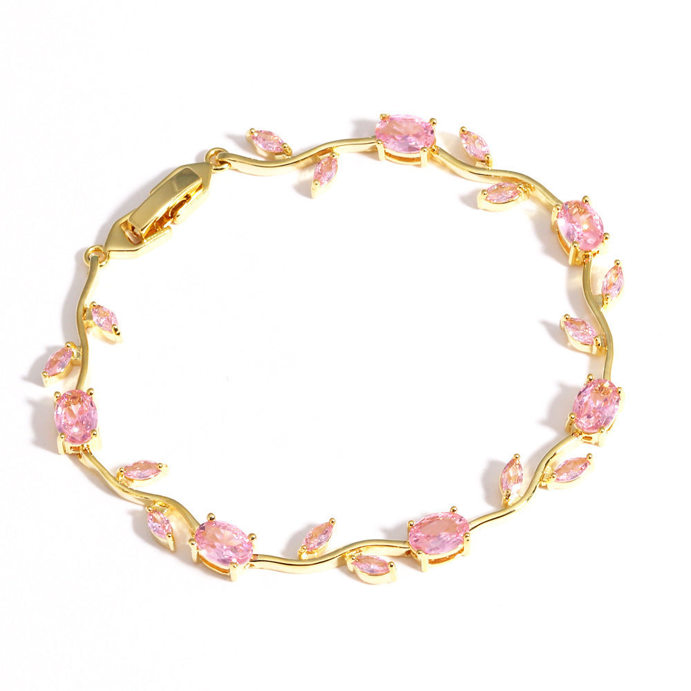 Women's Zircon Branches Leaves Flower Exquisite Light Luxury Tulip Bracelet