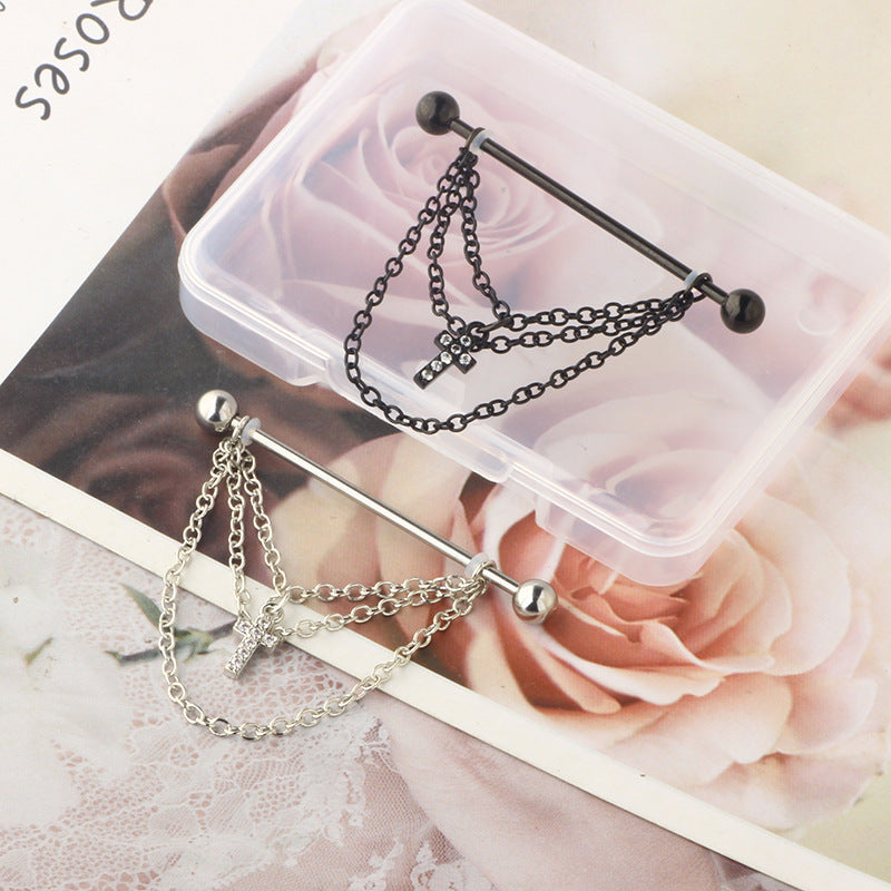 Zircon Barbell Fine Inlaid Dangle Industrial Piercing Double Rings