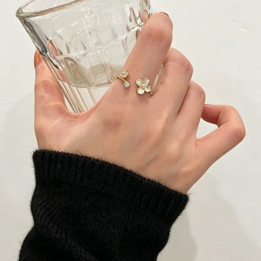 Dignified Flowers Female Sweet Pearl Zircon Versatile Opening Rings