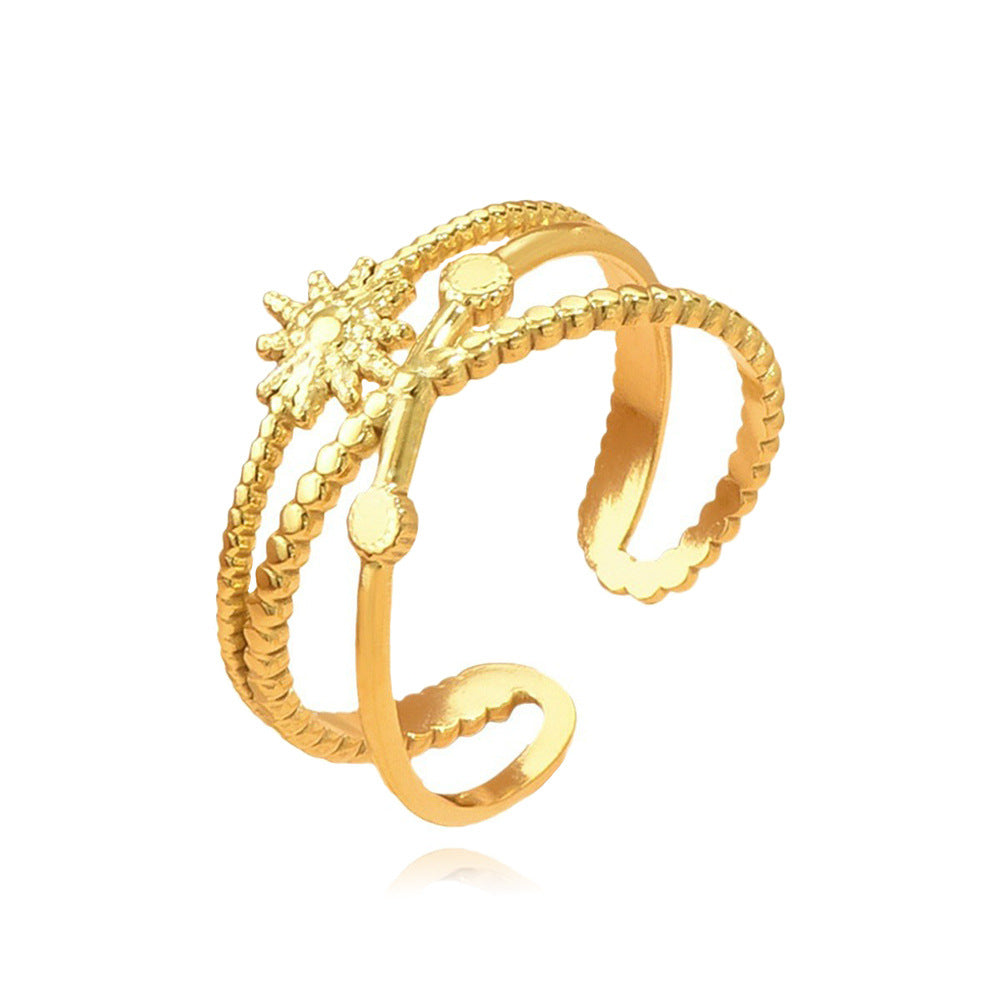 Retro Sunflower Design Stainless Steel Female Gold Ring