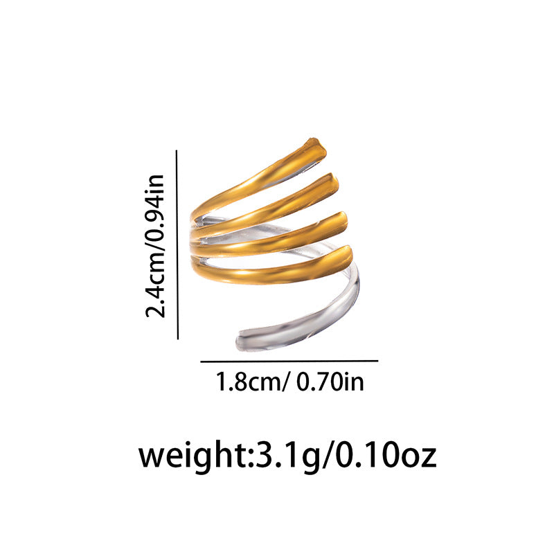 Exaggerated Two-color Stainless Steel Personality Versatile Cross Geometric Irregular Ring