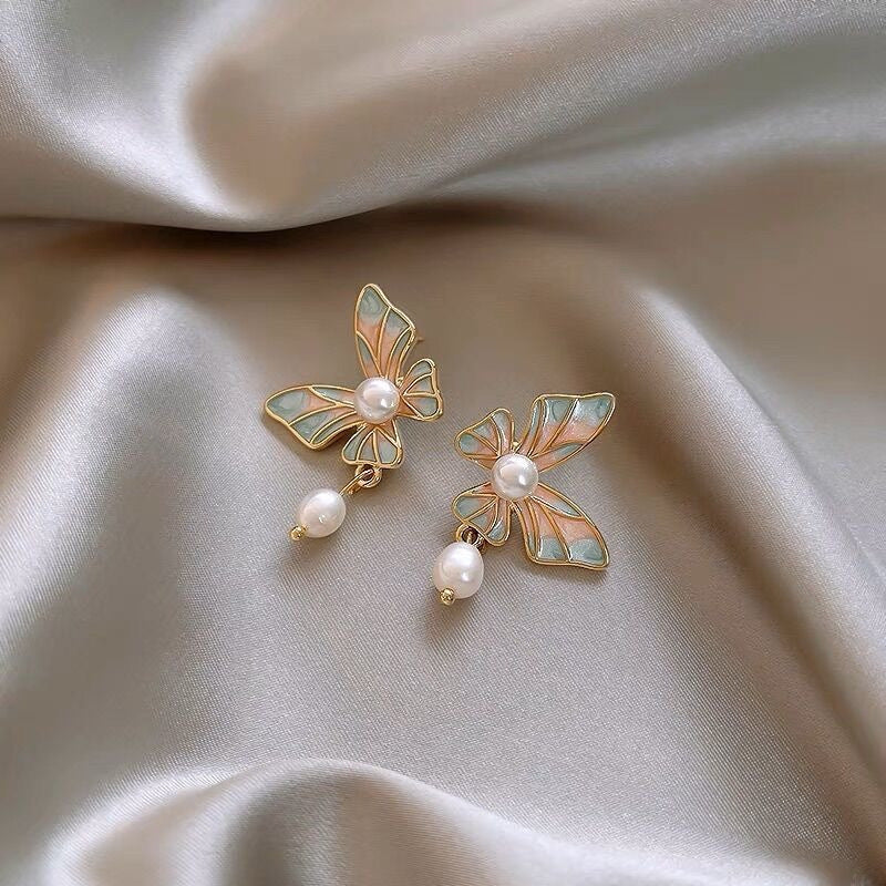Court Retro Imitation Glaze Color Diamond Stud Earrings
