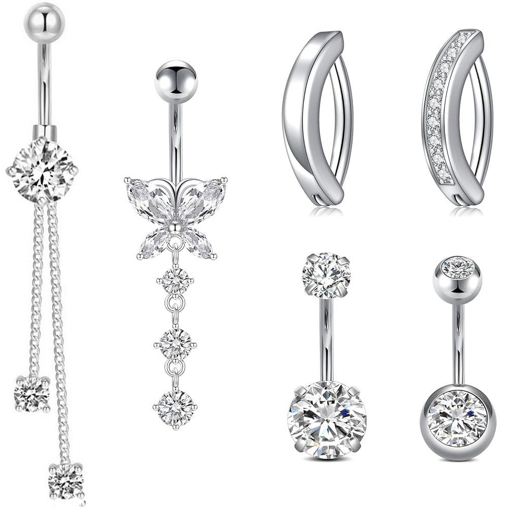 Stainless Steel Navel Combination Butterfly Zircon Decoration Belly Stud Earrings