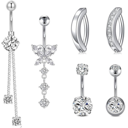 Stainless Steel Navel Combination Butterfly Zircon Decoration Belly Stud Earrings