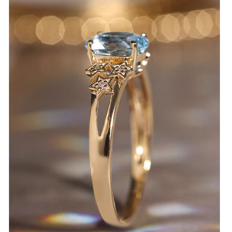 Water Blue Planet Gold Plated Zircon Refreshing Santa Rings