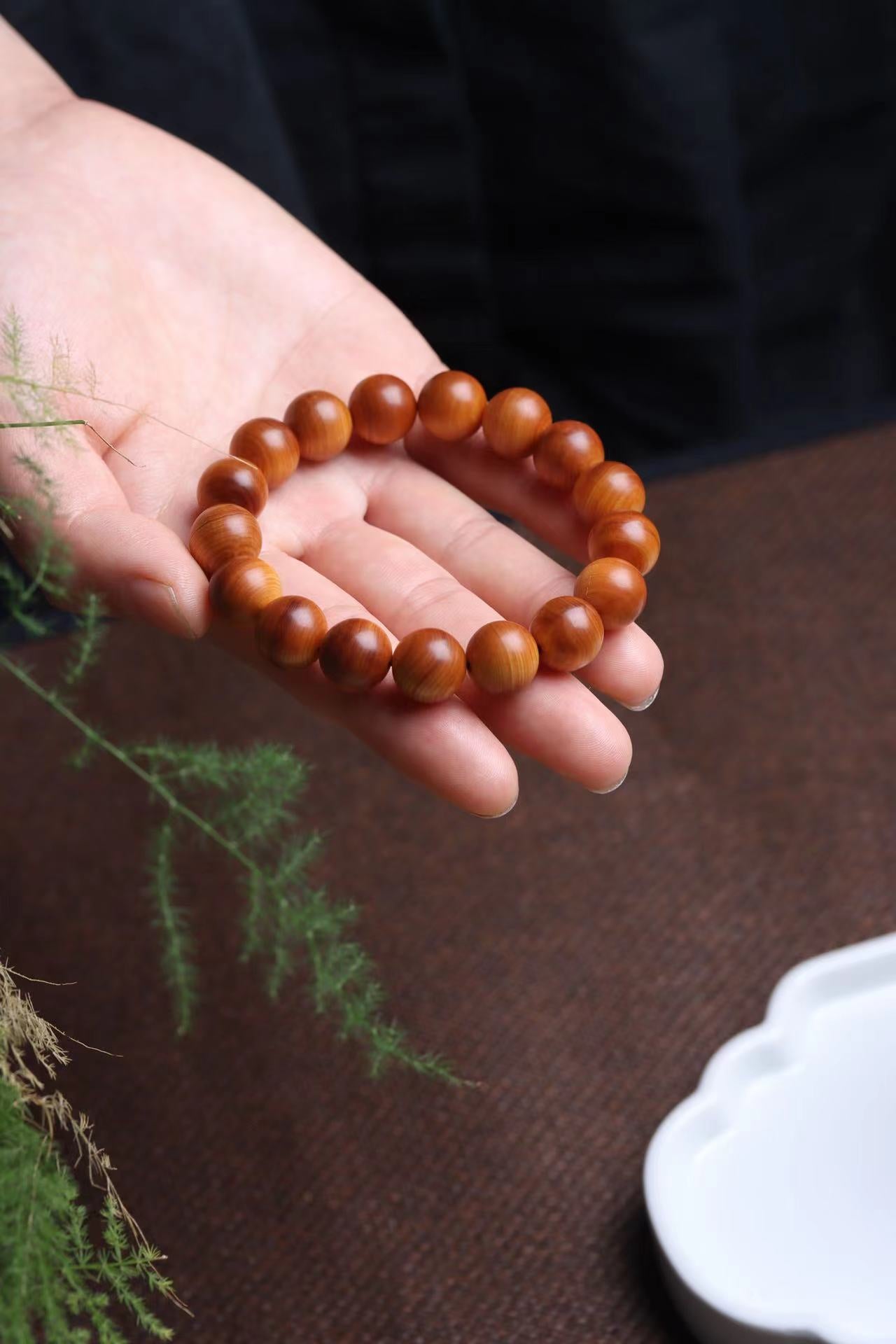 Black Oil High Density Wooden Prayer Beads Gentiana Pattern Bracelet