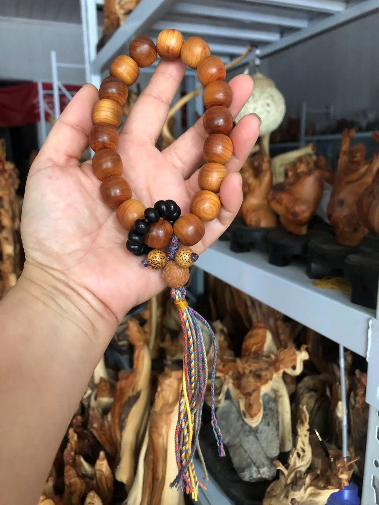 Black Oil High Density Wooden Prayer Beads Gentiana Pattern Bracelet