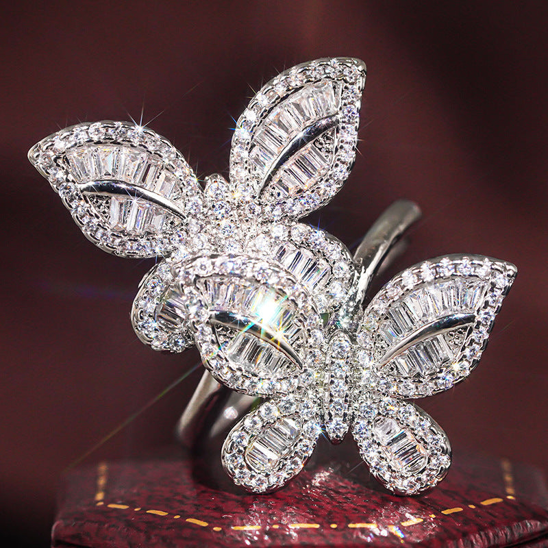 Double Butterfly Small Fresh Shiny Female Lady Elegant Gentle Rings