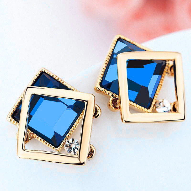Women's Fashion Geometry Pattern Square Crystal Glass For Elegant Earrings
