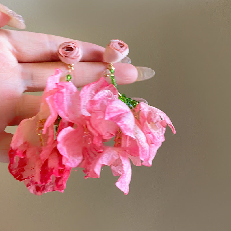 Dopamine Vacation Style Sier Needle Bead Flower Delicate Indie Earrings