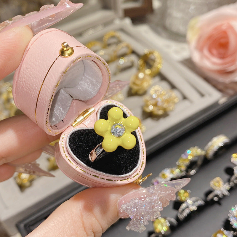 Camellia Fashion Romantic French Golden Rhinestone Gold Plated Ring