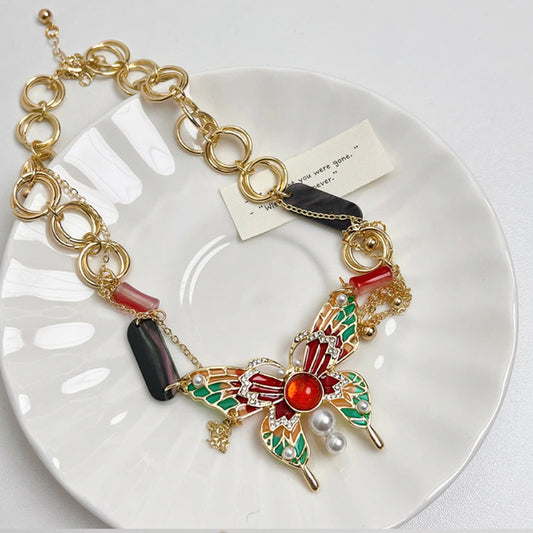 Retro Fashion Butterfly Tassel Female Design Necklace