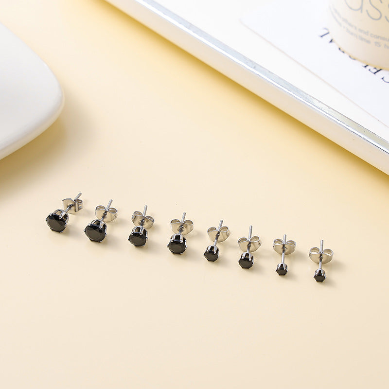 Stainless Steel Zircon Titanium Black Zirconium White Color Gold Plated Earrings