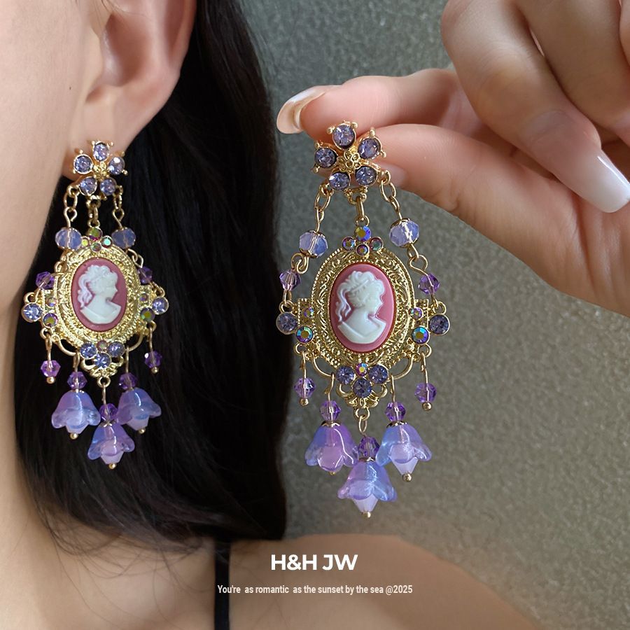 Needle Butterfly Enamel Vintage Court Style Delicate Light Luxury Earrings