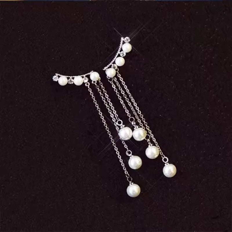 Women's Fringed Pearl Super Fairy Bow Elegant Eardrop Bridal Earrings