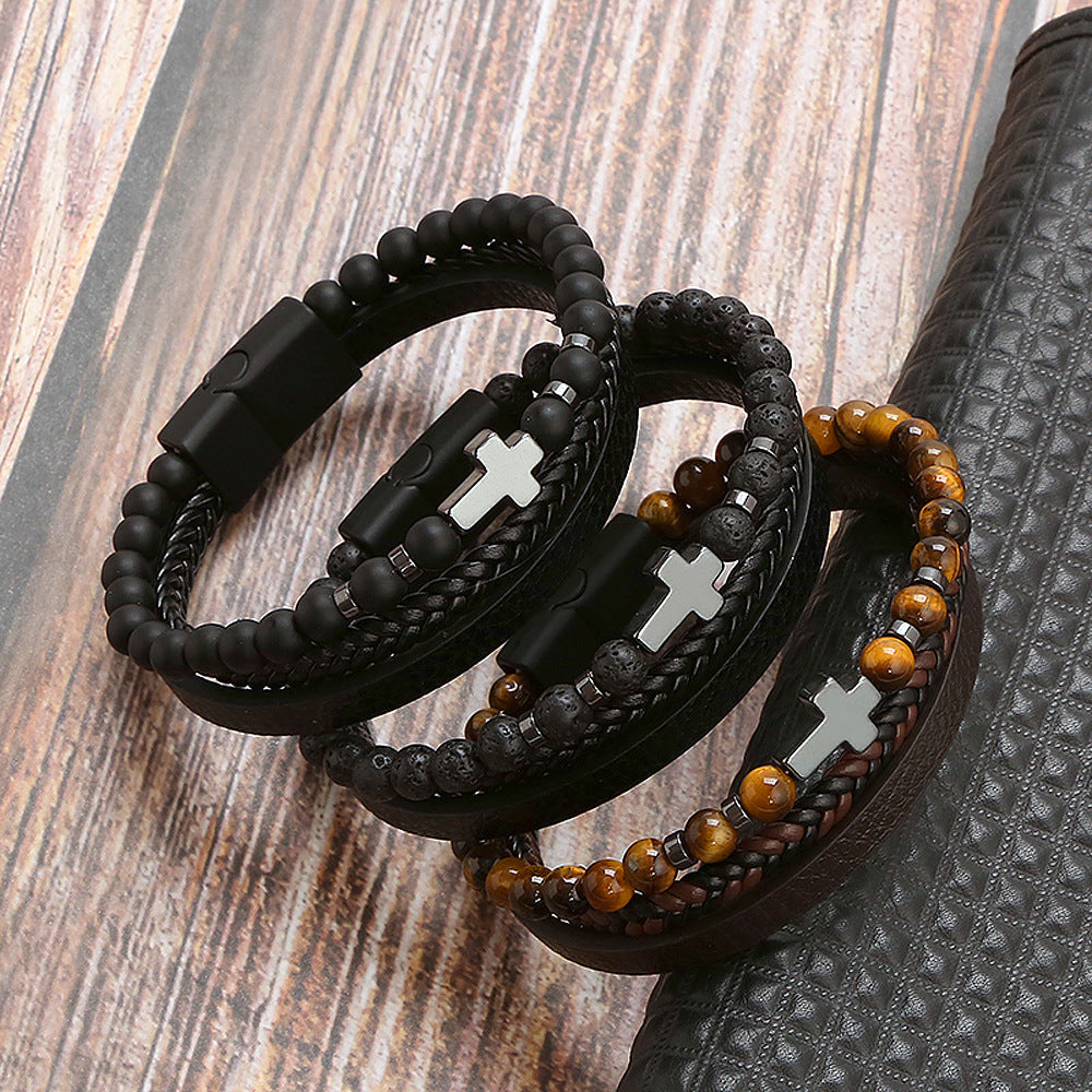 Stone Stainless Steel Obsidian Volcanic Rock Elements Simple Bracelet