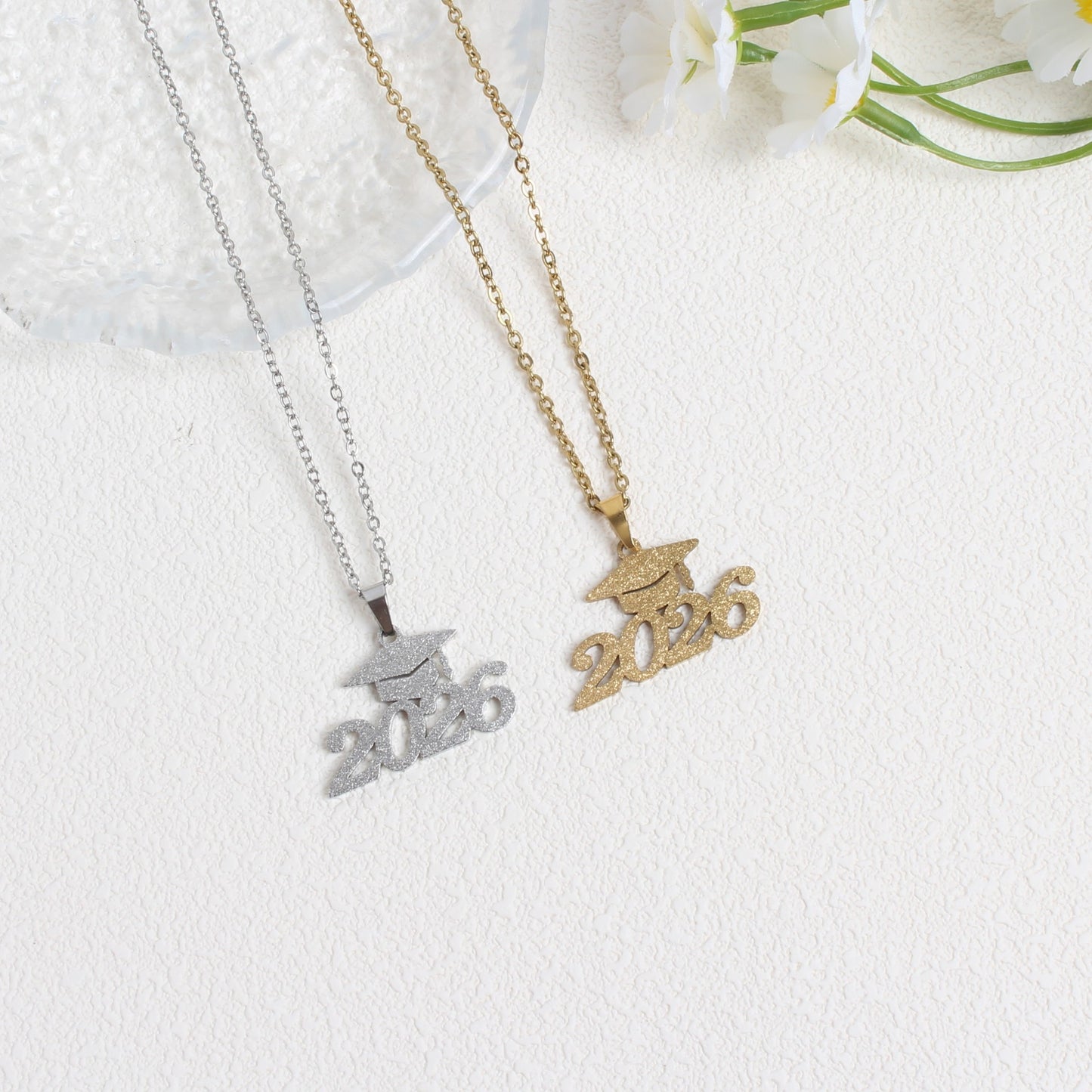 Graduation Doctorial Hat Stainless Steel Frosted Necklace