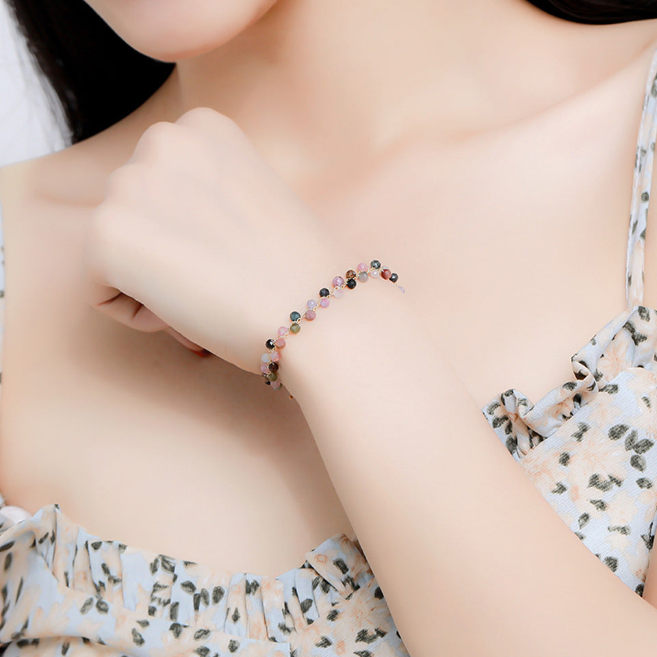 Women's Natural Stone Color Cut Tourmaline Aquamarine Hand Accessory Hand-woven High-grade Bracelets