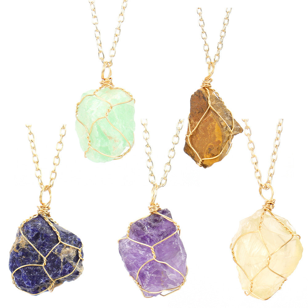 Rainbow Color Natural Stone Rough Winding Pendants