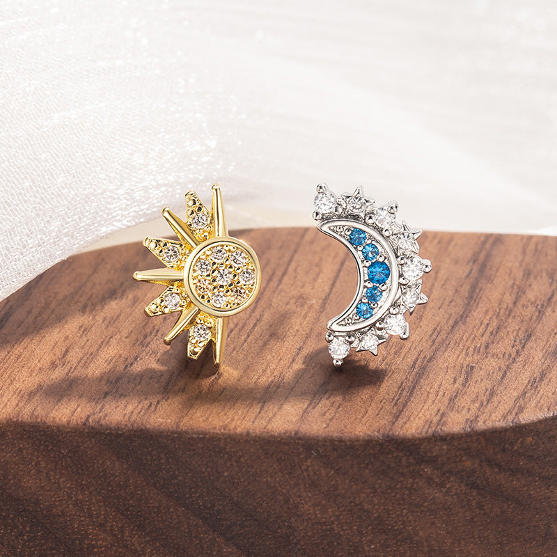 Women's Sun Moon For Rhinestone High Sense Retro Stud Earrings