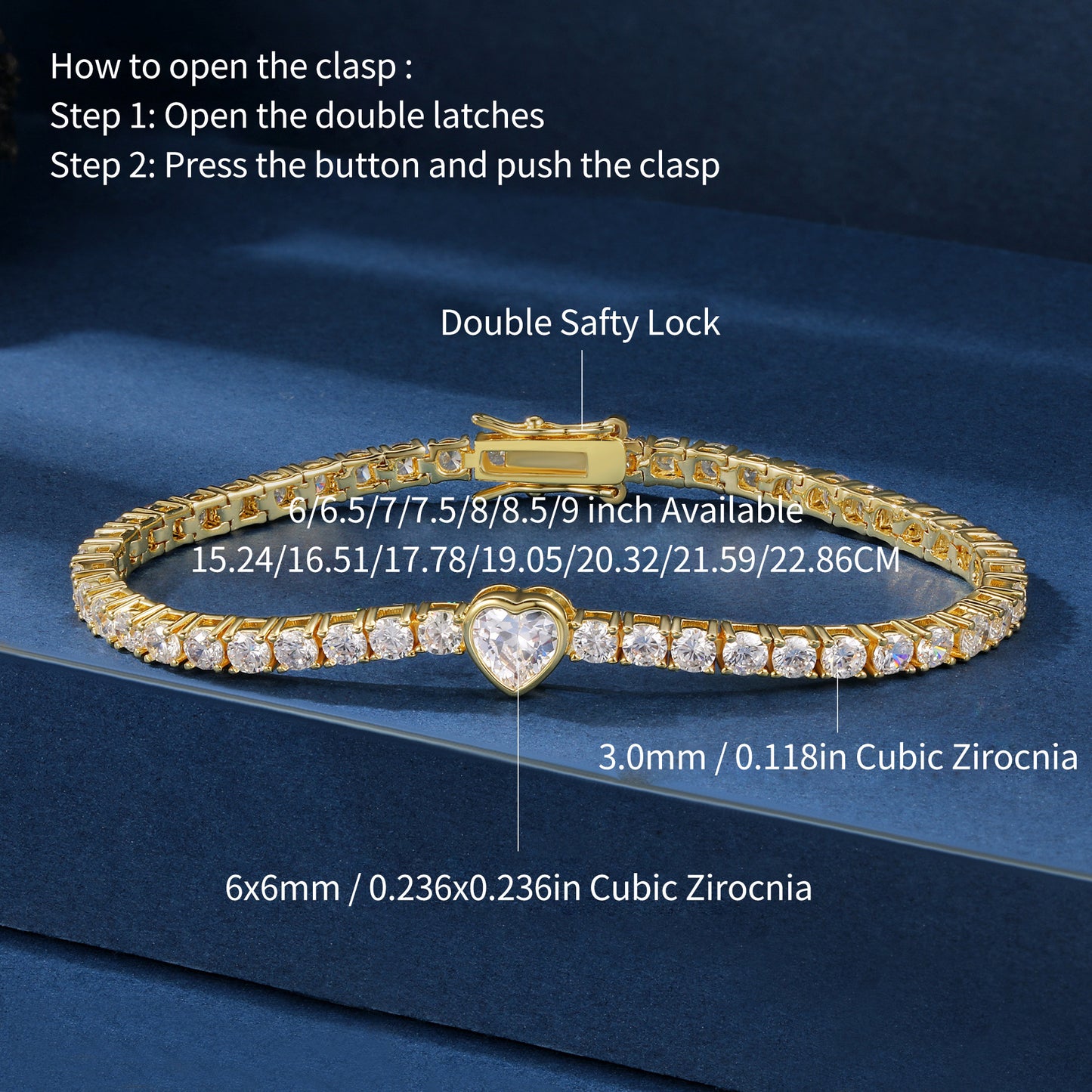 Women's & Men's Gold Tennis Horoscope Buckle Zircon Bracelet