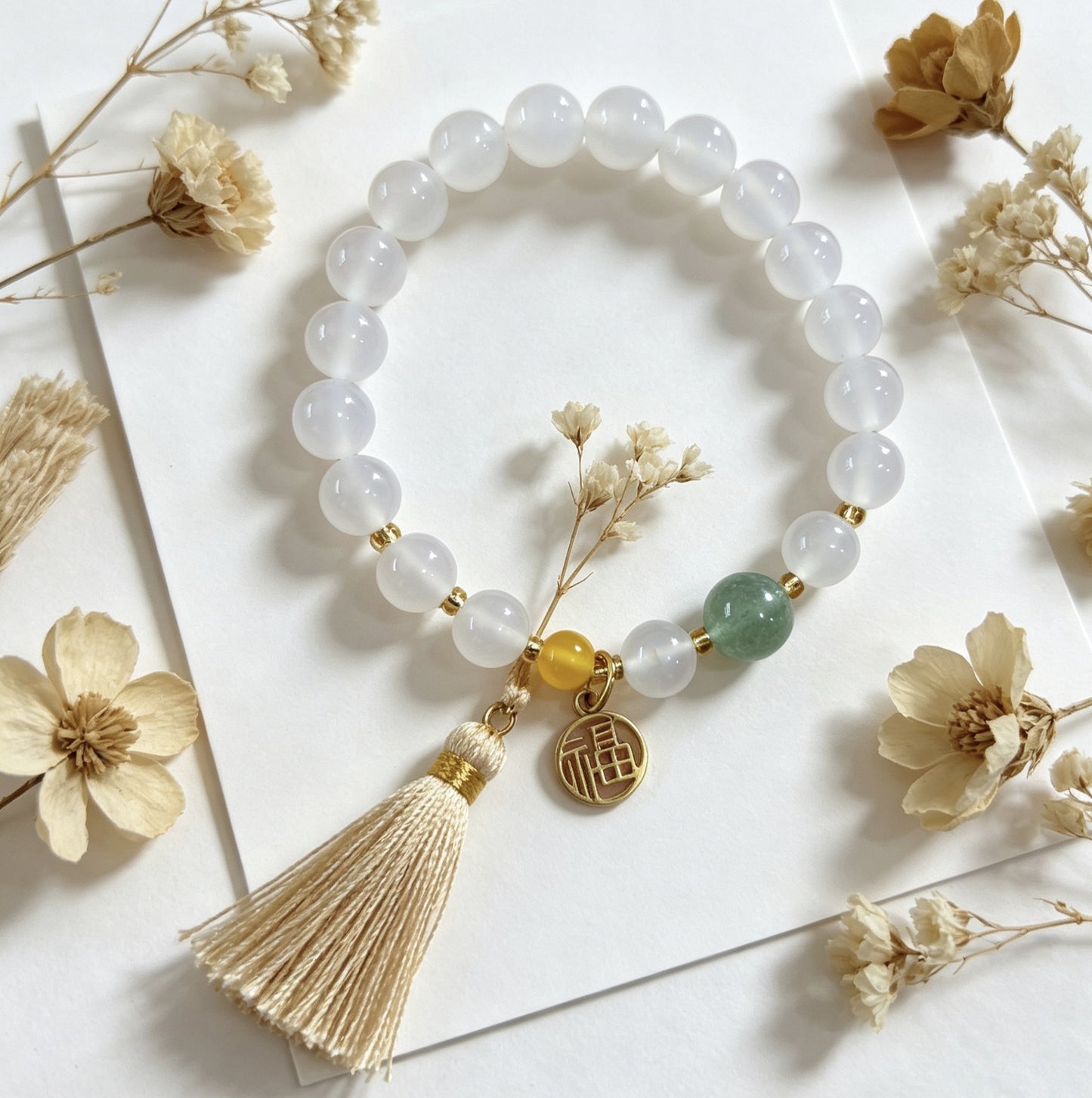 Temple White Agate Gourd With Red Strawberry Girlfriend Bracelet