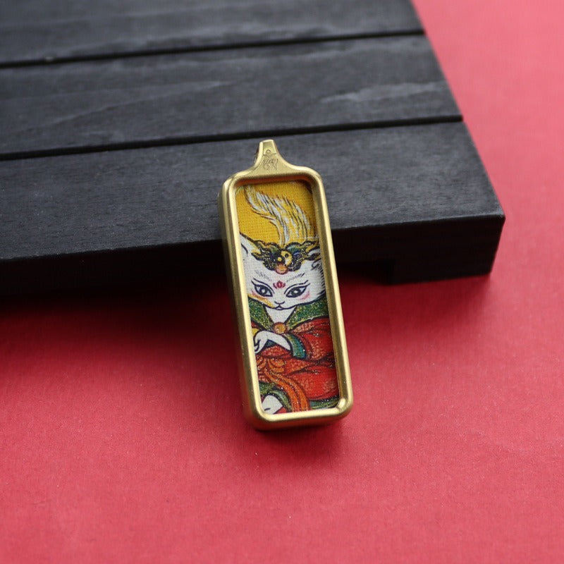 Tibetan Square Hand Painted Golden Outline Eight Patron Pendants